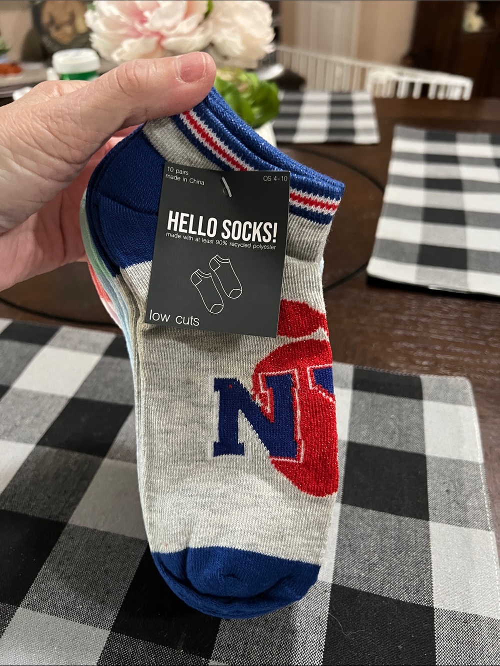 NEW 10 pair Low-Cut Athletic Socks — Gray with Blue & Red Accents